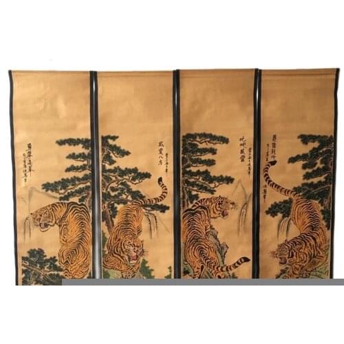 Archaize calligraphy, painting, Chinese painting, landscape painting, calligraphy, four screens, ancient painting, dominating th