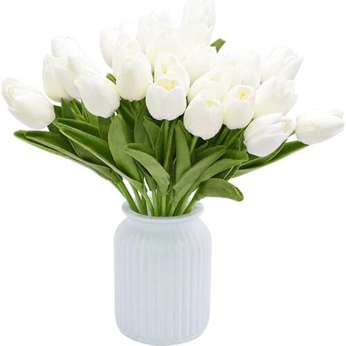 5/10pcs White Tulip Flowers Artificial Flower Bouquet Real Touch PU Calla Flowers for Home Wedding Fake Flowers Party Decoration
