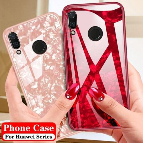 Huawei Mate 10 Lite Pro Case Candy Color Conch Shell Tempered Glass Back Cover with Soft Frame Case For Huawei Mate10Pro Mate10