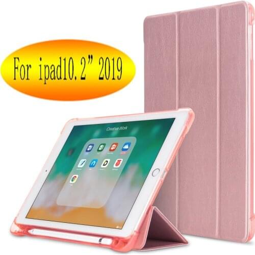 For iPad 10.2 inch 7th Gen 2019 A2198 Case With Pencil Holder Slim Tri-fold PU Leather Smart Cover have wake up sleep
