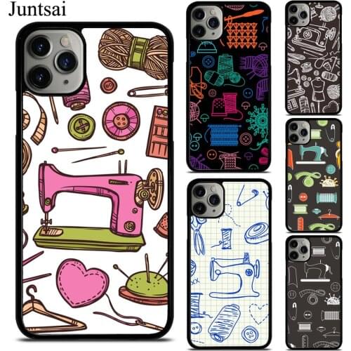 Sewing machine tailor elements pattern Case For iPhone X XS Max XR 7 8 SE 2020 6S Plus 5 12 Mini 11 Pro Max Cover Coque