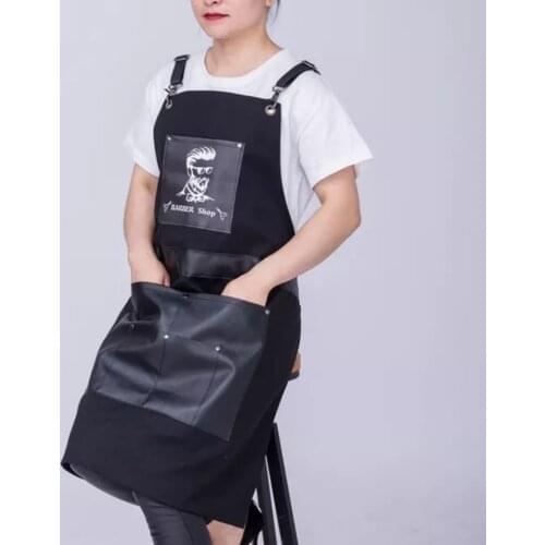 Black Hairdresser aprons for men and women unisex adjustable work aprons for kitchen use with pockets Studio apron Canvas