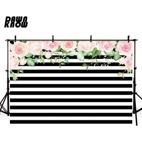 DAWNKNOW Flower Black Stripes Photography Background Backdrop Wedding Photocall Children Stage Photo Studio Customize GY441