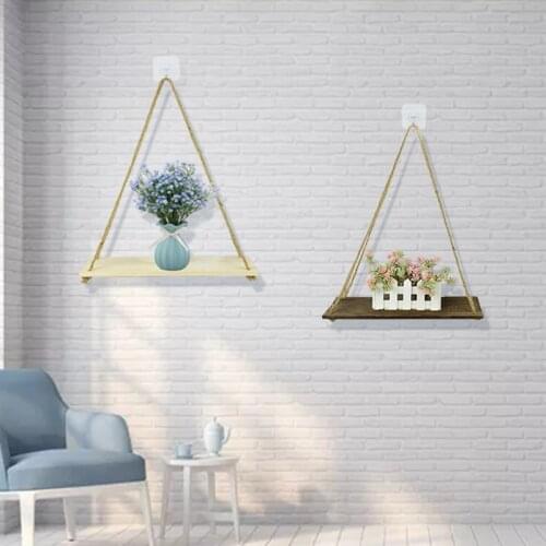 Premium Wood Swing Hanging Rope Wall Mounted Storage Shelves Plant Flower Pot indoor outdoor Nordic Home decor simple design