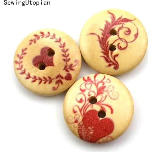 50PCS 15mm Mixed Style 2 Holes Wood Buttons for Clothes Sewing Craft Scrapbooking Handicraft DIY Accessories Wooden Button