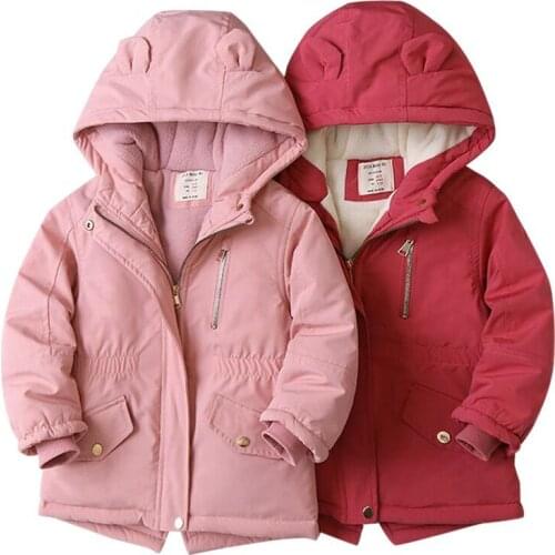 Plush thick rabbit ears hooded childrens cotton-padded jacket 2021 winter new childrens clothing girls' cotton-padded jacket d
