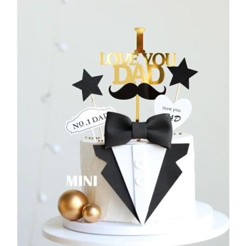 Happy Fathers Day Cake TopperEva Suit Bow Tie Suit Happy Birthday Dad Cake Decoration Cake Decorating Tools Party Favors