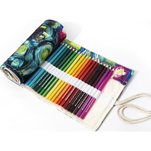 36/72 Holes Canvas Roll Up Pencil Bag Pen Curtain Case Makeup Wrap Hold Sketch Wrap Pencil Case Drawing Pencil Roll Pouch