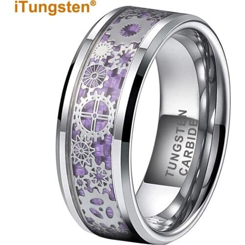 8mm Wedding Band Ring Tungsten Carbide Ring Real Natural Koa Wood Inlay Beveled Edges High Polisfed Comfort Fit
