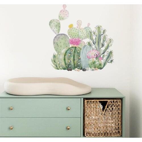 Cactus Wall Decals sticker Watercolor Green succulent Plants Flowers Vinyl Wall Stickers Kids Room Bedroom Nursery decoration