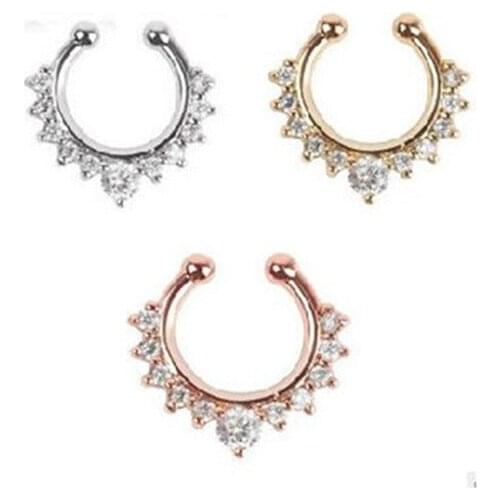 Fashion Cute Girls Tiny Crystal Nose Ring Women Fake Piercing Hoop Nose Ring Female Body Jewelry Party Wedding Gift