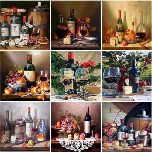 RUOPOTY Oil Painting By Numbers Red Wine Unique Gift Acrylic Paint Unframe Drawing By Numbers Wine Glass Home Decoration