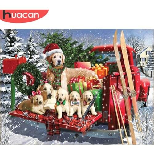 HUACAN 5d Diamond Painting Christmas Dog Full Square/Round Diamond Embroidery Animal DIY Mosaic Needlework Home Decor