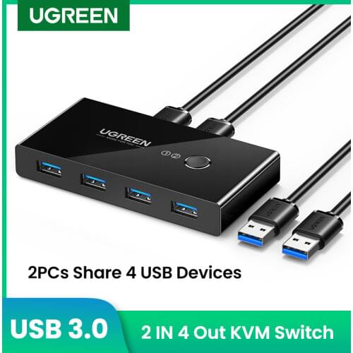 UGREEN KVM Switch USB Switch USB 3.0 2.0 for PC Laptop 2 Computers Sharing 4 USB Devices Peripheral Switcher Sharing Keyboard