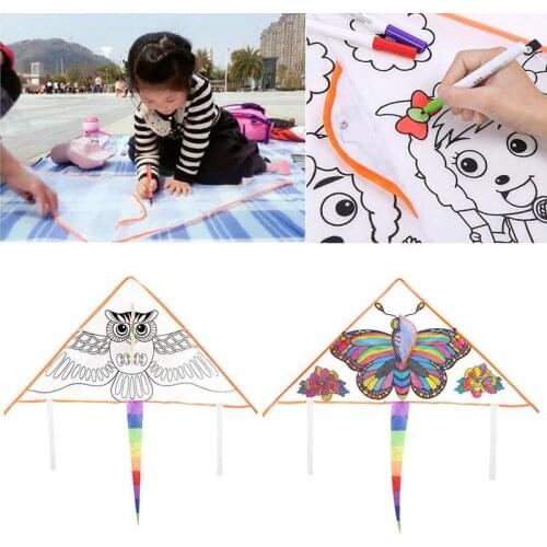 Outdoor Flying Kites Toy Diy Graffiti Color Filled Kite Blank Triangle Kite With Handle And Line Outdoor Sports Educational Toy