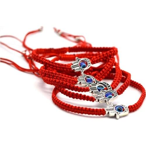 Lucky Hamsa Red String Line Kabbalah Bracelets Bangle Braided Cord Evil Eye Jewish Amulet Pendant Jewelry for Success and Lucky