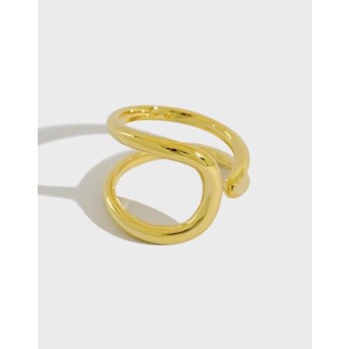 Minimalism 1pc 100% Authentic 925 sterling silver White/Gold 2ROWS Open Wider Rings adjust TLJ948