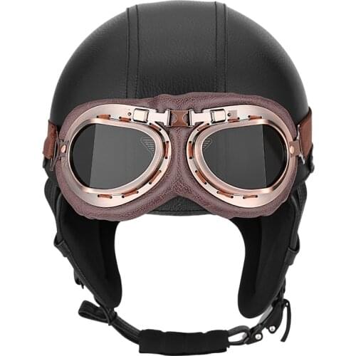 Motorcycle Helmets Retro Half Shell Goggle Helmet 56-60cm Unisex Protection Black Helm Matte Racer Motocross