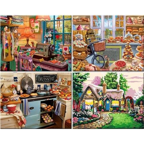 DIY 5D Poured Glue Diamond Painting Kits Scalloped Edge Landscape Full Round With AB Drill Frameless On Canvas Home Decor Gift