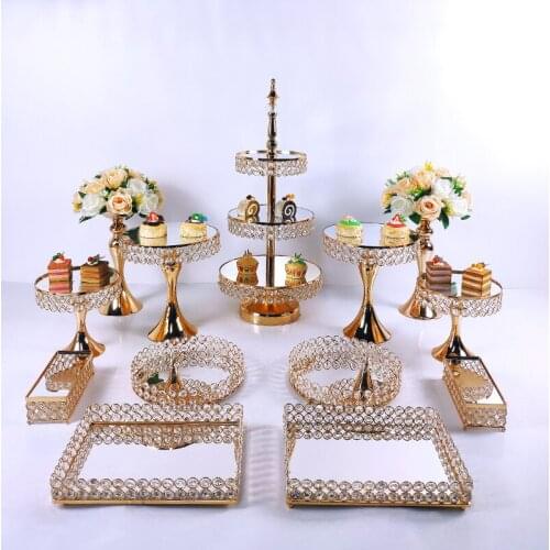Crystal Metal Cake Stand Set 5-14pcs Acrylic Mirror Cupcake decorations Dessert Pedestal Wedding Party Display Tray
