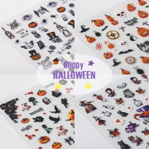 Halloween Design Nail Sticker Frosted and Thin Transparent Manicure Back Glue Sliders Decals for Nail DIY Tips Decorations