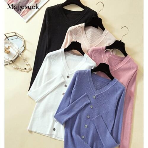 New V-neck Long Sleeve Knitted Sweater Autumn Winter Sweater Women Jumper Pullover Women Sweater Casual Sweaters For Women 11794