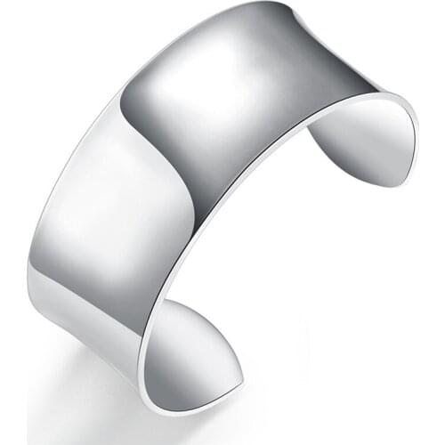 New Arrival Pure 925 Silver Color Bangle Bracelets Women Smooth Open Bracelet Jewelry