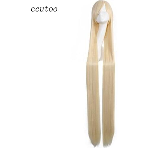 Ccutoo 150cm Blonde Long Straight Synthetic Hair Cosplay Full Wigs Perrque for Womens Halloween Party