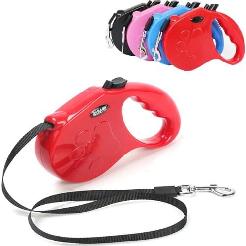 Pet Pure Color Automatic Leash Dog Retractable Printed Paw Traction Rope Puppy Creative Collar 5M Running Walking Leashes Leads