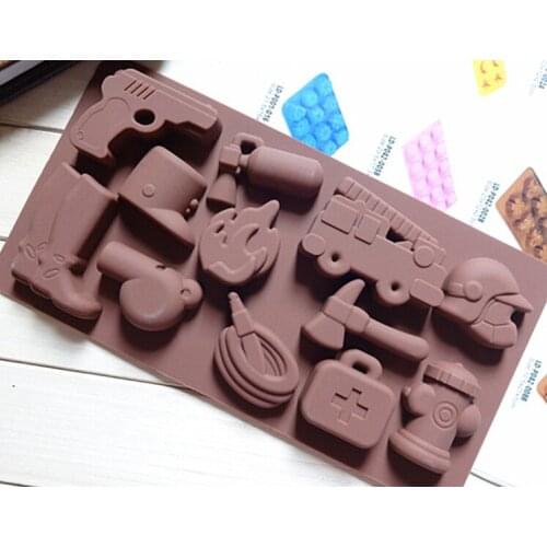 Fire Fighting Equipment Safety Police Chocolate Silicone Mold Cake Fondant Bakeware Kitchen Handmade Mold Students DIY Tools