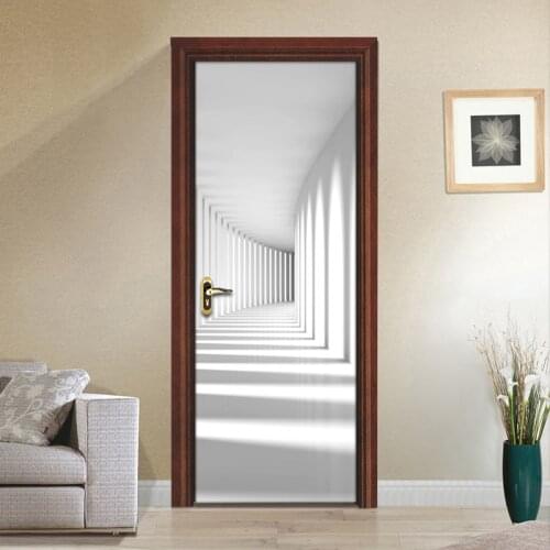 PVC Self-Adhesive Waterproof Door Sticker Modern 3D Stereo Space Mural Wallpaper Living Room Bedroom Door Stickers Home Decor