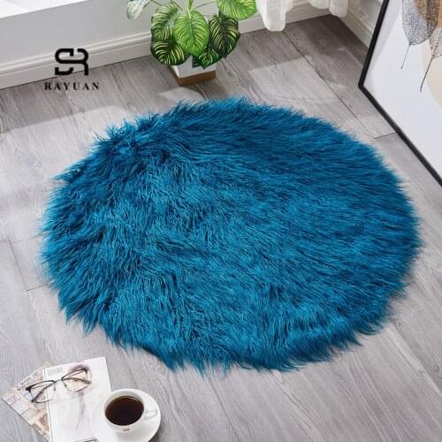 RAYUAN Long Hair Round White Sheepskin Hairy Carpet Faux Mat Seat Pad Fur Plain Fluffy Soft Area Rug Tapetes 30-140cm