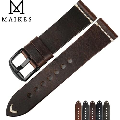 MAIKES Quality Watch Band Oil Wax Leather Watch Strap Vintage Dark Brown Watch Accessories Watchbands 20mm 22mm 24mm For Fossil