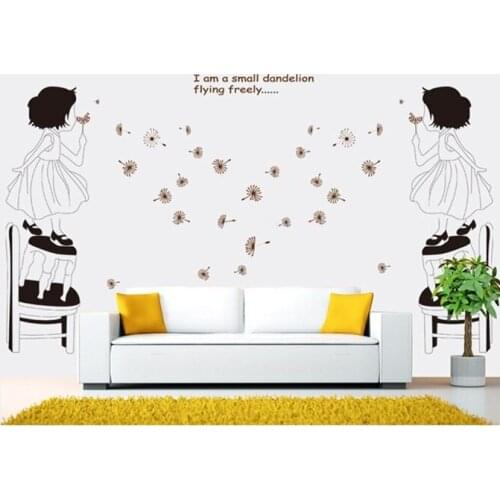 Lovely Girl Blowing Dandelion Wall Stickers For Kids Room Children Bedroom Cup Bag Wall Decals Girls Gift Poster Mural