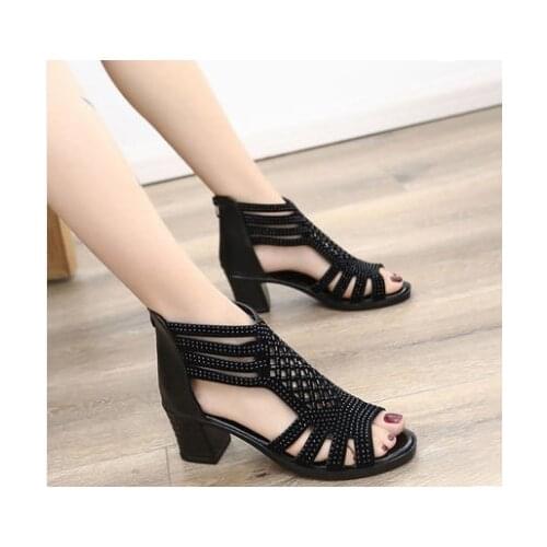 Peep Toe PU Leather High heels sandals women 2020 Summer shoes women Fashion Bling Square heel Zipper Gladiator Wedding shoes