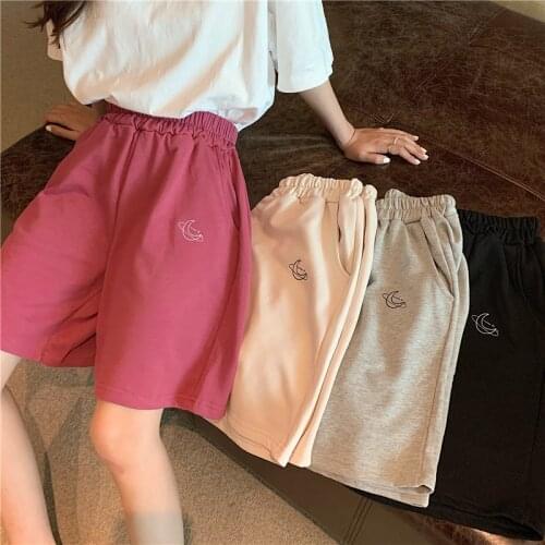 Harajuku Womens Shorts Summer High Waist Embroidery Loose Womens Sports BF Sports Shorts Womens Casual Five-Point Pants