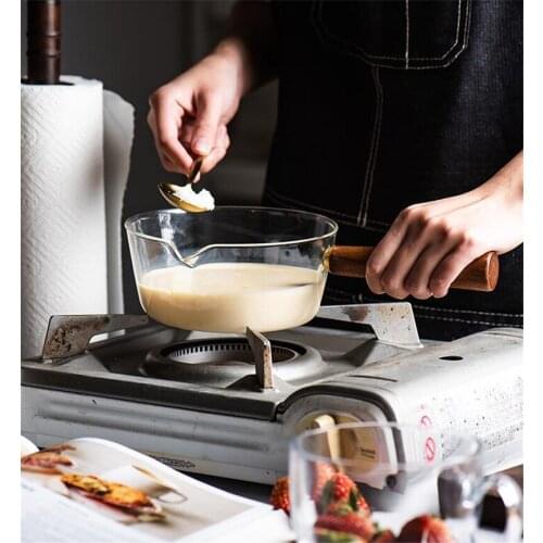 Glass Cooking Soup Milk Pot Pan High Heat-resistant Transparent Soup Pots Solid Wood Handle Pans Kitchen Gadget