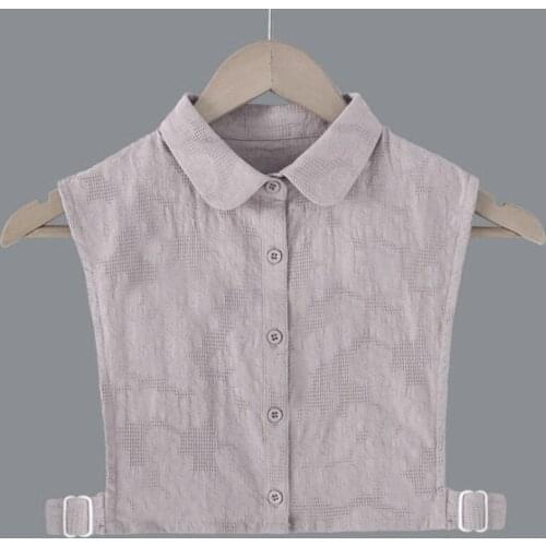 Women Ruffled Lapel Cotton Decorative False Fake Collar Vintage Floral Jacquard Button Down Detachable Half Shirt Dickey