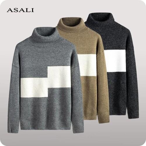 Winter Turtleneck Warm Sweater Mens Pullovers Patchwork Knittted Sweater Men Coat 2021 New Casual Mens Slim Sweater Sportswear