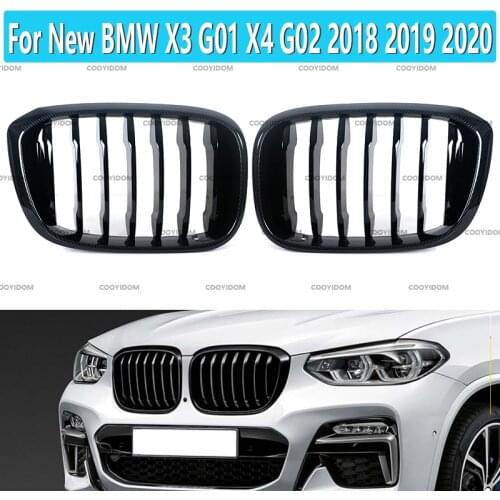 1 Pair For New BMW X3 G01 X4 G02 2018 2019 2020 Carbon Fiber/Black Front Bumper Racing Grill Kidney Grilles Accessories