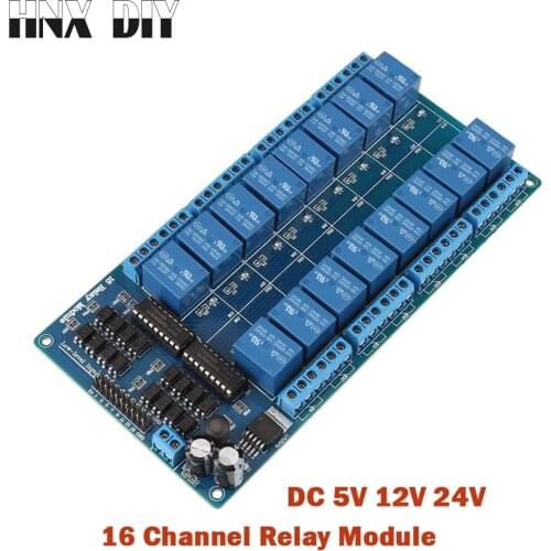 16 Channel Relay Shield Module DC 5V 12V 24V with Optocoupler LM2576 Microcontrollers Interface Power Relay For Arduino DIY Kit