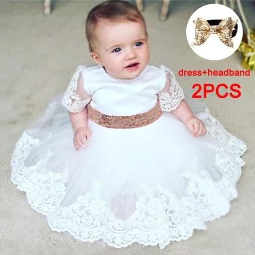 2021 Summer White Infant 2 1 Year Birthday Dress For Baby Girl Clothes Sequin Dress Princess Dresses Party Ceremony Costumes