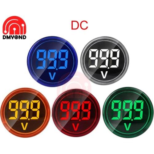 22mm DIY Mini Digital Voltmeter Round DC 12V 24V 0-100V Volt Voltage Tester Meter Monitor Power LED Indicator Pilot Lamp Light