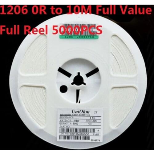 5000PCS (0 ohm to 10M) SMD Chip Resistor 1206 10K ohm 5% chip resistorsohm 0R 10R 1K 2.2K 3.3K 4.7K 10K 100K 820R 1M Ohm Kit