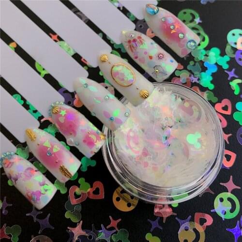 YWK AB Chameleon Color Sequins Nail Art Glitter Flakes UV Gel Polish Star Heart Flower Paillette Decor Tools