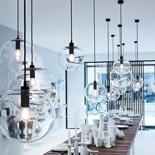 American Industrial Glass Ball Pendant Lights for Coffee Store Dining Room Staircase Lighting Fixtures Suspension Led Luminaire