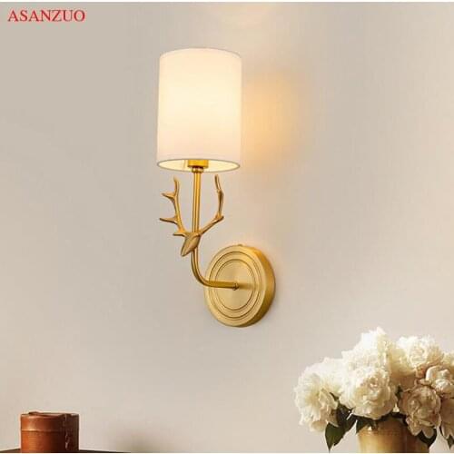 American all copper deer head wall lamp Nordic living room bedroom bedside lamp background wall aisle mirror front lamps