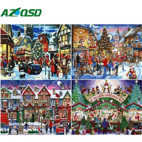 AZQSD Paint By Numbers Street Handpainted Painting Art Abstract Art Unframe Coloring By Numbers Landscape Christmas Gift