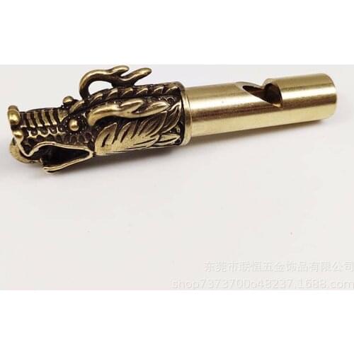 Handmade Brass Dragon Head Whistle Car Keys Chains Pendants Men Women Outdoor Survival Tools Whistles Necklaces Keychains Charm