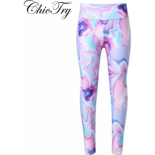 Kids Girls Colorful Print Stretchy Skin Tight Leggings Pants Performance Ballet Gymnastics Dance Wear Gym Workout Pant Trousers